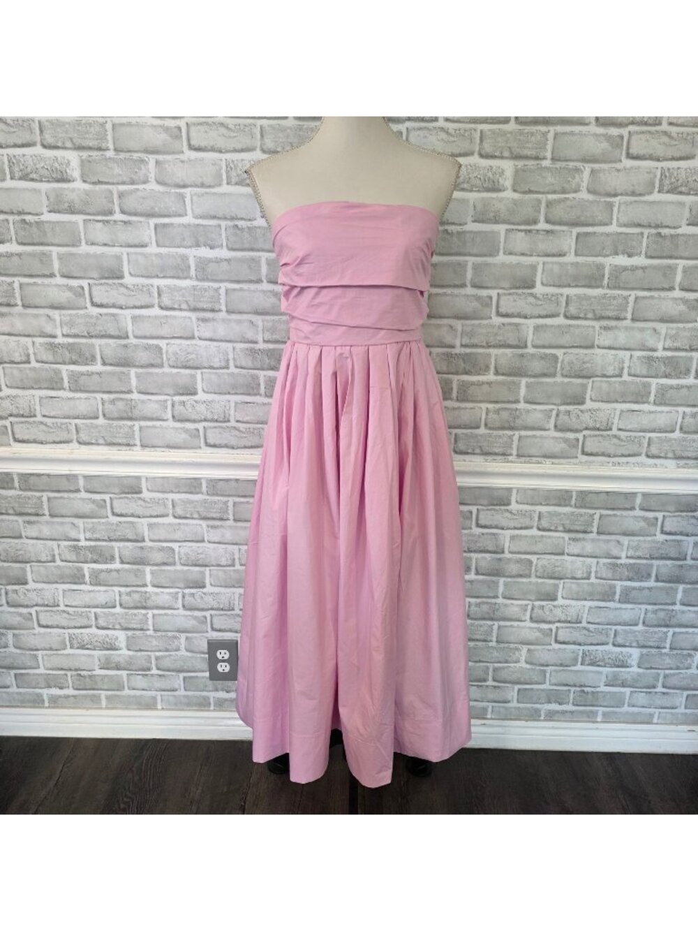PINCH 100% Cotton Strapless Pleated Midi Dress M Pink NWT Romantic Garden Party